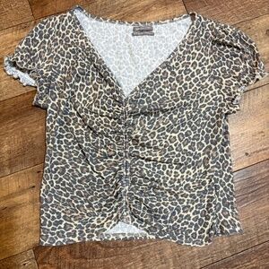 Urban Outfitters Vera ruched leopard ribbed top